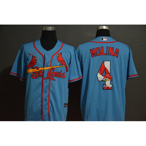 Men's St. Louis Cardinals #4 Yadier Molina Light Blue Team Logo Stitched MLB Cool Base Nike Jersey