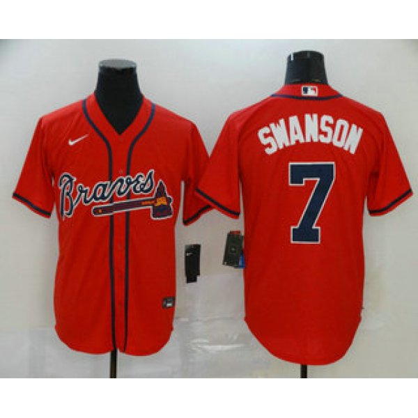 Men's Atlanta Braves #7 Dansby Swanson Red Stitched MLB Cool Base Nike Jersey