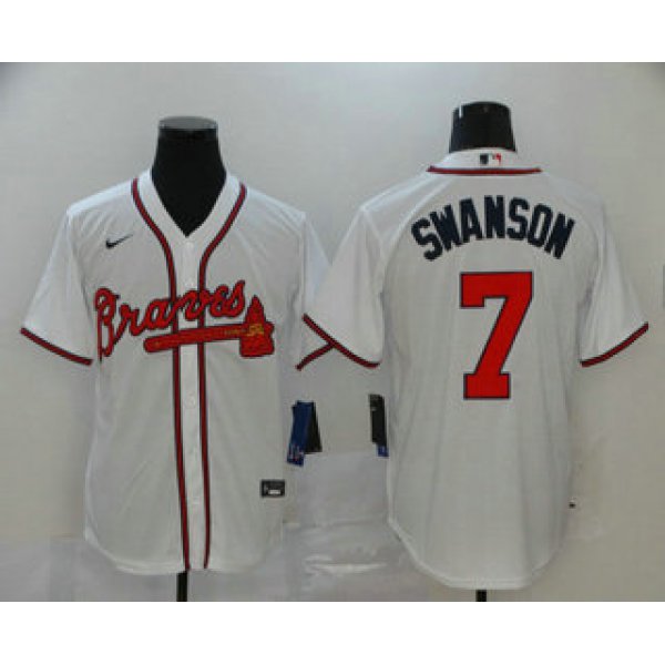 Men's Atlanta Braves #7 Dansby Swanson White Stitched MLB Cool Base Nike Jersey