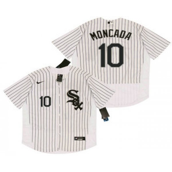 Men's Chicago White Sox #10 Yoan Moncada White Pinstripe Stitched MLB Flex Base Nike Jersey