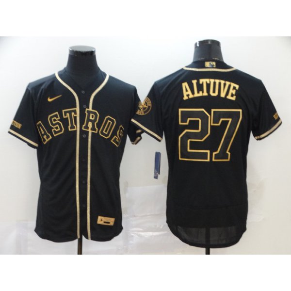 Men's Houston Astros #27 Jose Altuve Black Gold Stitched MLB Flex Base Nike Jersey