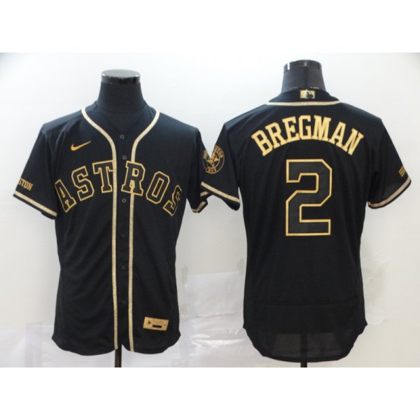 Men's Houston Astros #2 Alex Bregman Black Gold Stitched MLB Flex Base Nike Jersey