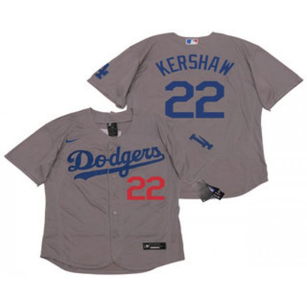 Men's Los Angeles Dodgers #22 Clayton Kershaw Gray Alternate Stitched MLB Flex Base Nike Jersey