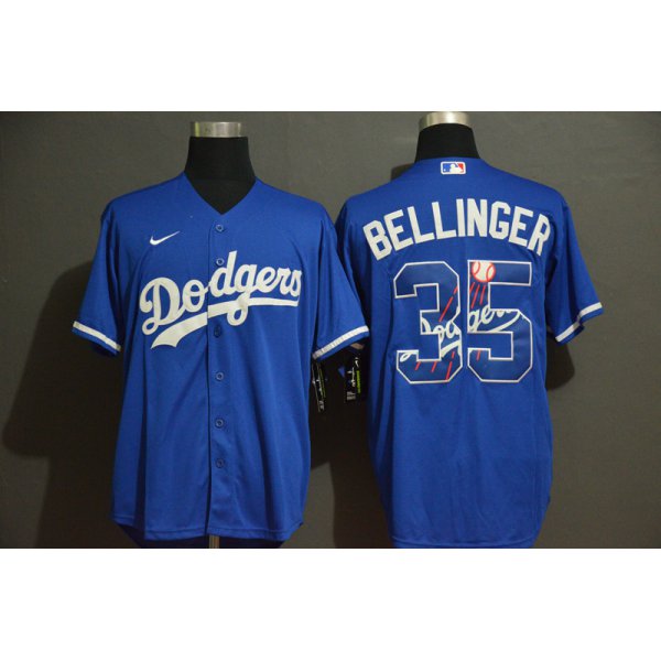 Men's Los Angeles Dodgers #35 Cody Bellinger Blue Team Logo Stitched MLB Cool Base Nike Jersey