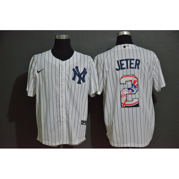 Men's New York Yankees #2 Derek Jeter White Team Logo Stitched MLB Cool Base Nike Fashion Jersey
