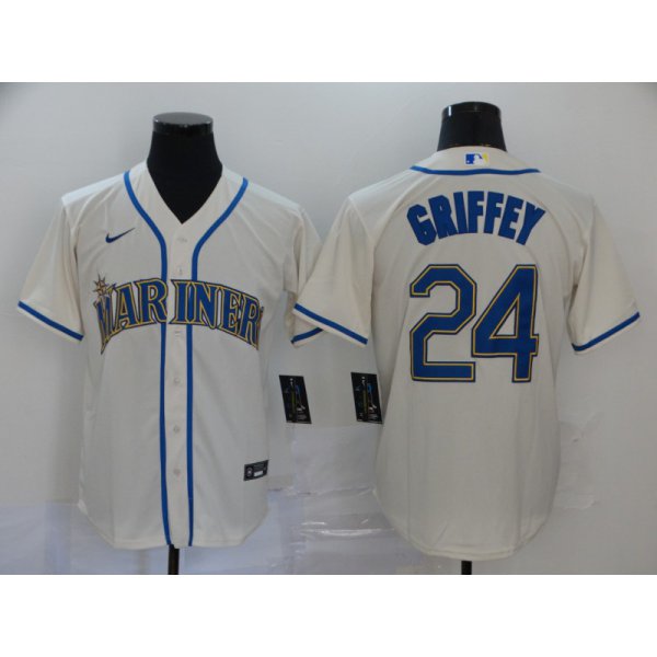 Men's Seattle Mariners #24 Ken Griffey Jr. Cream Stitched MLB Cool Base Nike Jersey