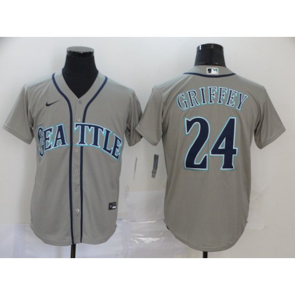 Men's Seattle Mariners #24 Ken Griffey Jr. Grey Stitched MLB Cool Base Nike Jersey