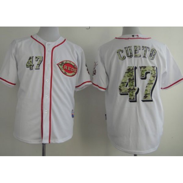 Cincinnati Reds #47 Johnny Cueto White With Camo Jersey