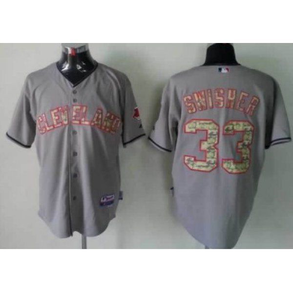 Cleveland Indians #33 Nick Swisher Gray With Camo Jersey