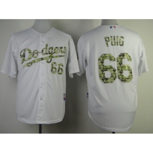 Los Angeles Dodgers #66 Yasiel Puig White With Camo Jersey