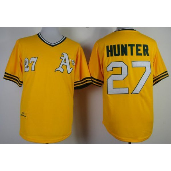 Oakland Athletics #27 Catfish Hunter 1976 Yellow Throwback Jersey