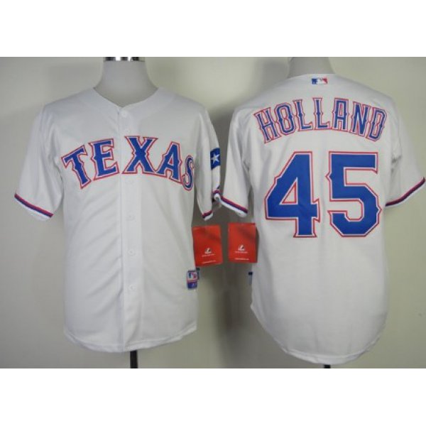 Texas Rangers #45 Derek Holland 2014 White Jersey
