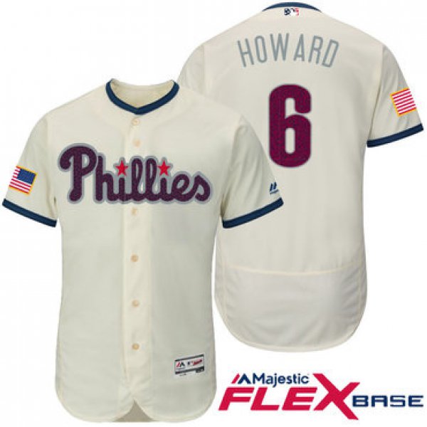Men's Philadelphia Phillies #6 Ryan Howard Cream Stars & Stripes Fashion Independence Day Stitched MLB Majestic Flex Base Jersey