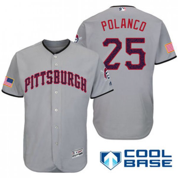 Men's Pittsburgh Pirates #25 Gregory Polanco Gray Stars & Stripes Fashion Independence Day Stitched MLB Majestic Cool Base Jersey