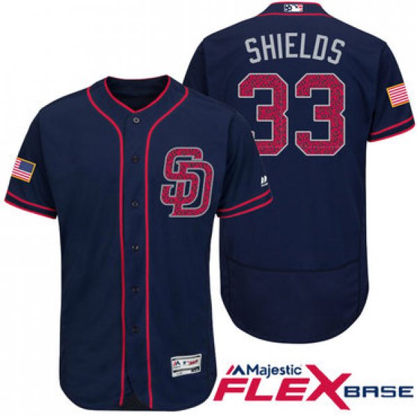 Men's San Diego Padres #33 James Shields Navy Blue Stars & Stripes Fashion Independence Day Stitched MLB Majestic Flex Base Jersey