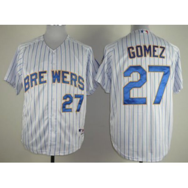 Milwaukee Brewers #27 Carlos Gomez White Pinstripe Jersey