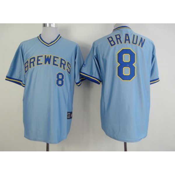 Milwaukee Brewers #8 Ryan Braun Light Blue Pullover Jersey