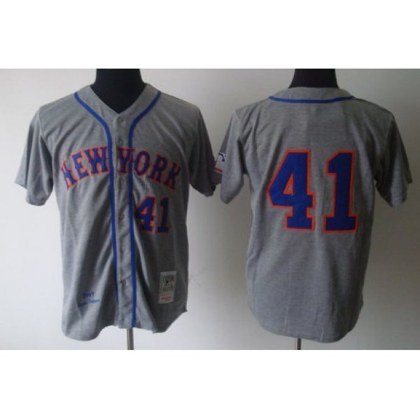 New York Mets #41 Tom Seaver 1969 Gray Wool Throwback Jersey