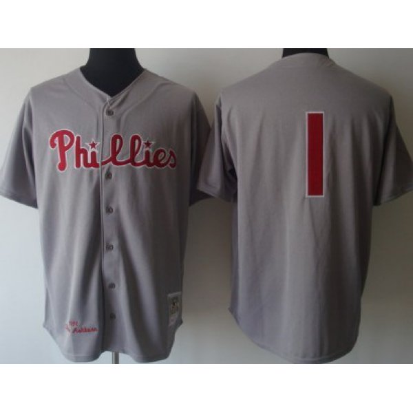 Philadelphia Phillies #1 Richie Ashburn 1950 Gray Wool Throwback Jersey