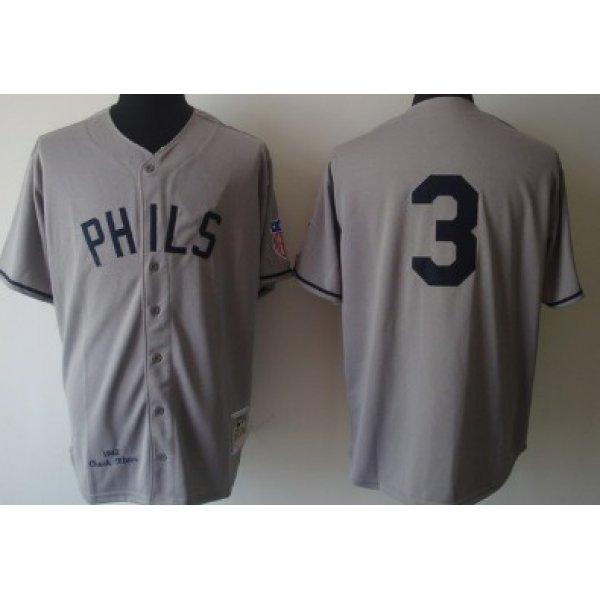 Philadelphia Phillies #3 Chuck Klein 1942 Gray Wool Throwback Jersey