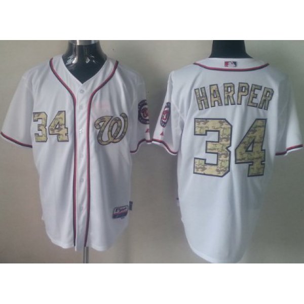 Washington Nationals #34 Bryce Harper White With Camo Jersey