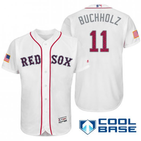 Men's Boston Red Sox #11 Clay Buchholz White Stars & Stripes Fashion Independence Day Stitched MLB Majestic Cool Base Jersey
