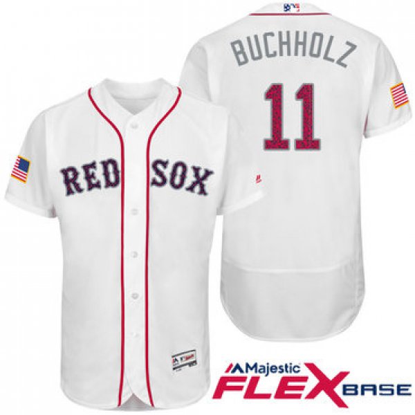 Men's Boston Red Sox #11 Clay Buchholz White Stars & Stripes Fashion Independence Day Stitched MLB Majestic Flex Base Jersey