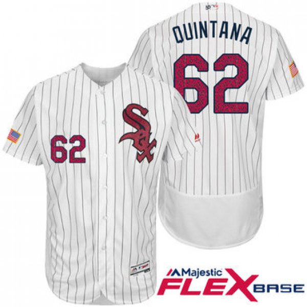 Men's Chicago White Sox #62 Jose Quintana White Stars & Stripes Fashion Independence Day Stitched MLB Majestic Flex Base Jersey