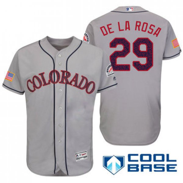 Men's Colorado Rockies #29 Jorge De La Rosa Gray Stars & Stripes Fashion Independence Day Stitched MLB Majestic Cool Base Jersey