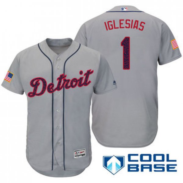 Men's Detroit Tigers #1 Jose Iglesias Gray Stars & Stripes Fashion Independence Day Stitched MLB Majestic Cool Base Jersey