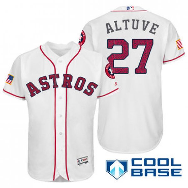 Men's Houston Astros #27 Jose Altuve White Stars & Stripes Fashion Independence Day Stitched MLB Majestic Cool Base Jersey