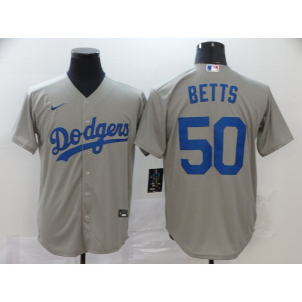 Men's Los Angeles Dodgers #50 Mookie Betts Gray Stitched MLB Cool Base Nike Jersey