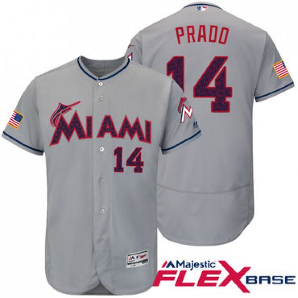 Men's Miami Marlins #14 Martin Prado Gray Stars & Stripes Fashion Independence Day Stitched MLB Majestic Flex Base Jersey