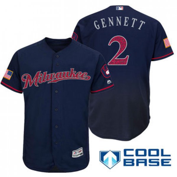 Men's Milwaukee Brewers #2 Scooter Gennett Navy Blue Stars & Stripes Fashion Independence Day Stitched MLB Majestic Cool Base Jersey