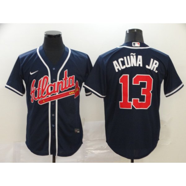 Men's Atlanta Braves #13 Ronald Acuna Jr. Navy Blue Stitched MLB Cool Base Nike Jersey