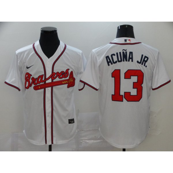 Men's Atlanta Braves #13 Ronald Acuna Jr. White Stitched MLB Cool Base Nike Jersey