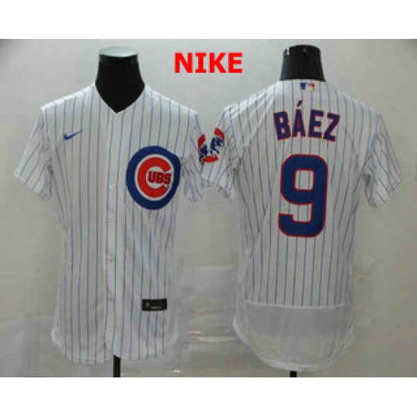 Men's Chicago Cubs #9 Javier Baez White Home Stitched MLB Flex Base Nike Jersey