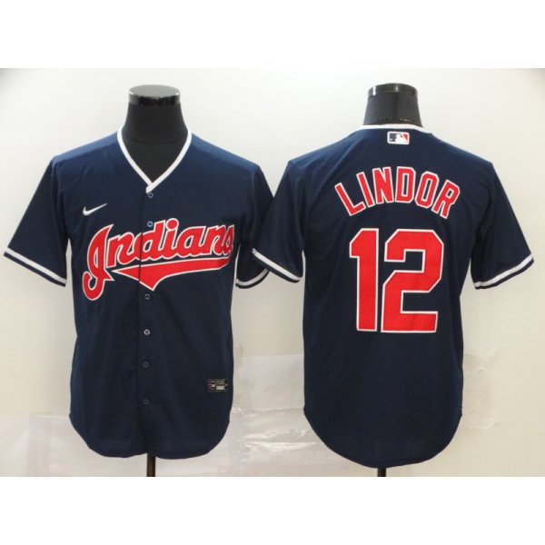 Men's Cleveland Indians #12 Francisco Lindor Navy Blue Stitched MLB Cool Base Nike Jersey