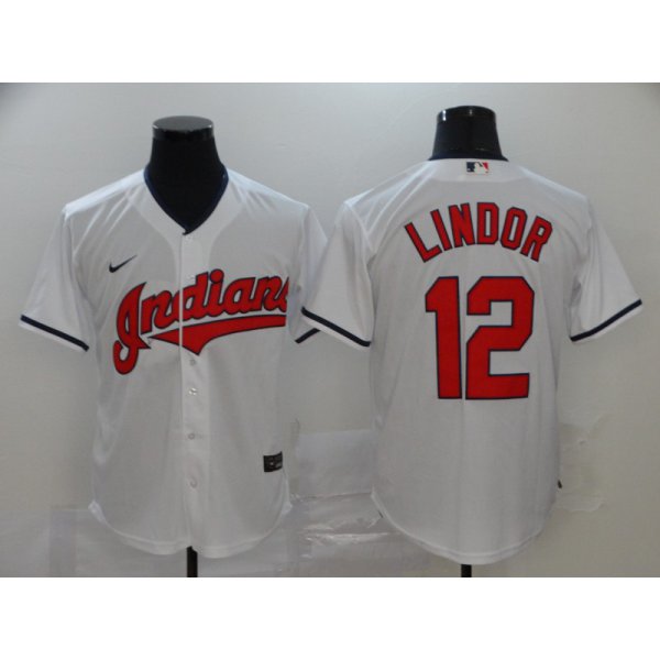 Men's Cleveland Indians #12 Francisco Lindor White Stitched MLB Cool Base Nike Jersey