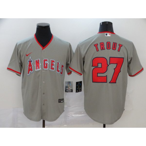 Men's Los Angeles Angels #27 Mike Trout Gray Stitched MLB Cool Base Nike Jersey
