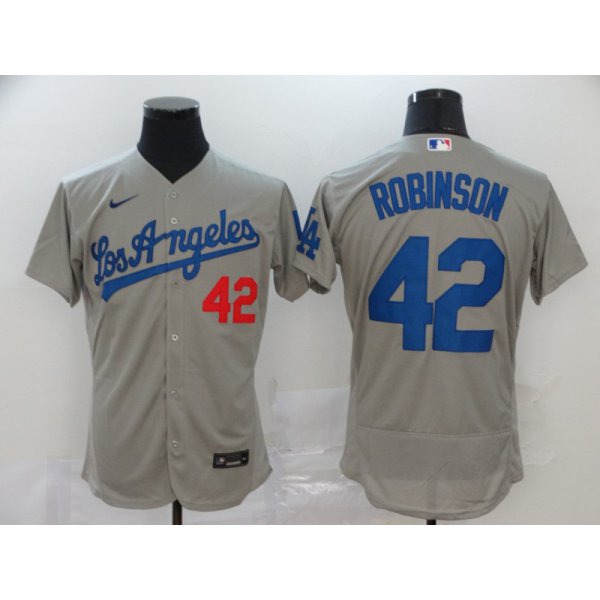 Men's Los Angeles Dodgers #42 Jackie Robinson Gray Stitched MLB Flex Base Nike Jersey