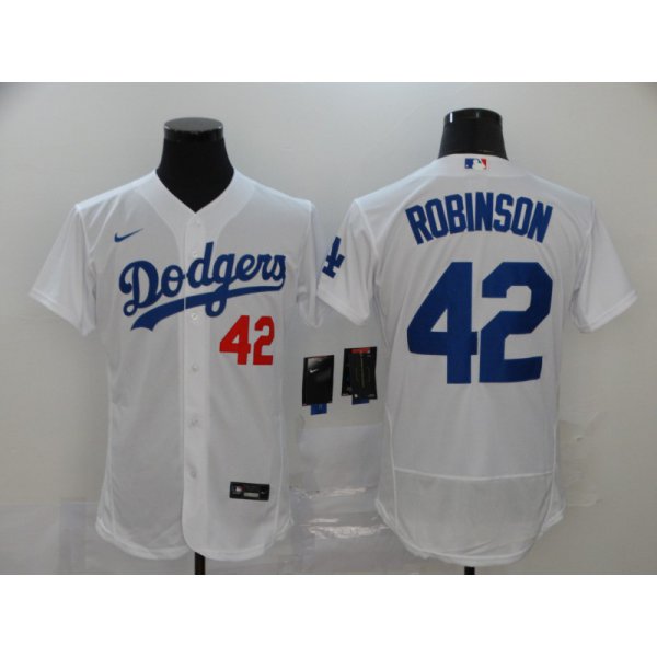 Men's Los Angeles Dodgers #42 Jackie Robinson White Stitched MLB Flex Base Nike Jersey