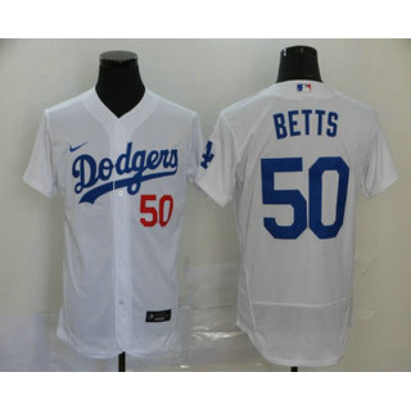 Men's Los Angeles Dodgers #50 Mookie Betts White Stitched MLB Flex Base Nike Jersey