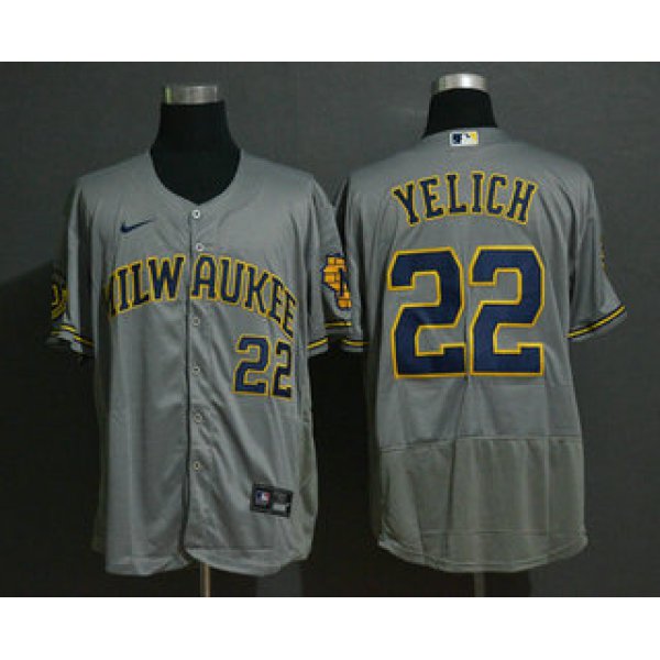 Men's Milwaukee Brewers #22 Christian Yelich Grey Stitched MLB Flex Base Nike Jersey