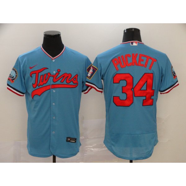 Men's Minnesota Twins #34 Kirby Puckett Light Blue Stitched MLB Flex Base Nike Jersey