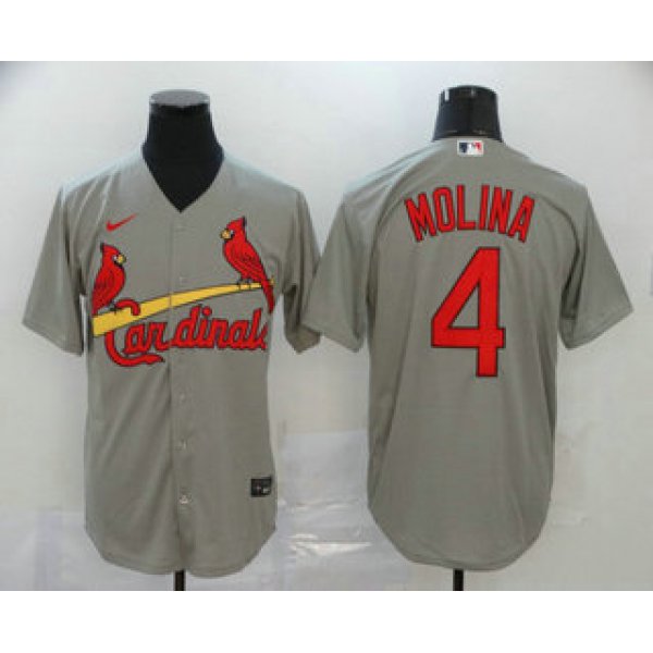 Men's St. Louis Cardinals #4 Yadier Molina Gray Stitched MLB Cool Base Nike Jersey