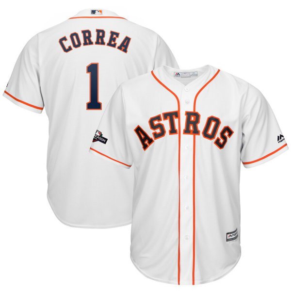 Houston Astros #1 Carlos Correa Majestic 2019 Postseason Official Cool Base Player White Jersey