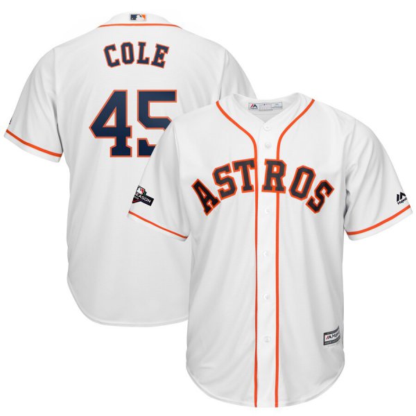 Houston Astros #45 Gerrit Cole Majestic 2019 Postseason Official Cool Base Player White Jersey