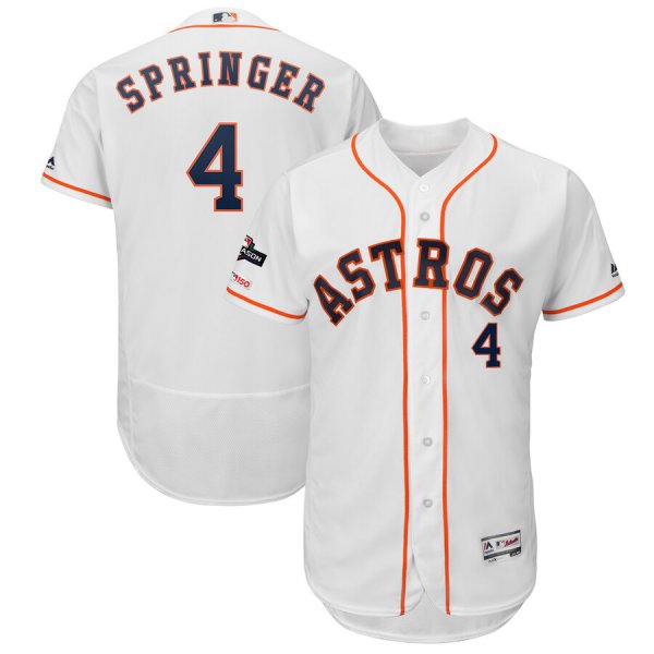 Houston Astros #4 George Springer Majestic 2019 Postseason Authentic Flex Base Player White Jersey