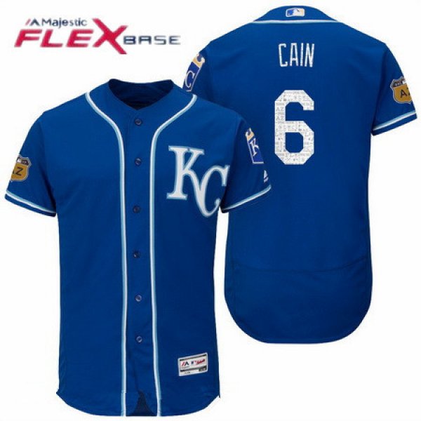 Men's Kansas City Royals #6 Lorenzo Cain Royal Blue 2017 Spring Training Stitched MLB Majestic Flex Base Jersey